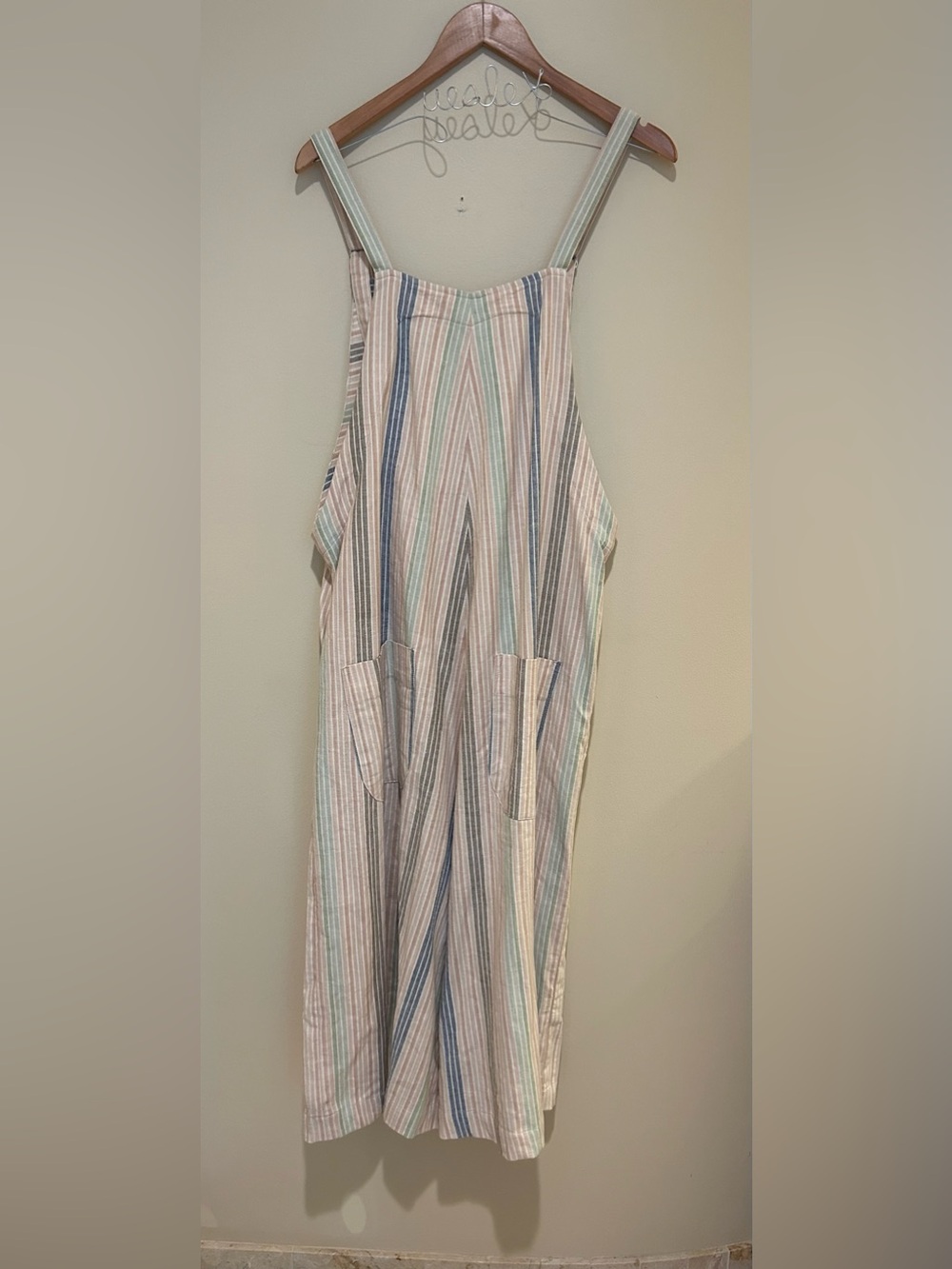 Striped Pastel Cotton Overalls with Adjustable Straps- Side & Rear Pockets OS - Picture 2 of 7